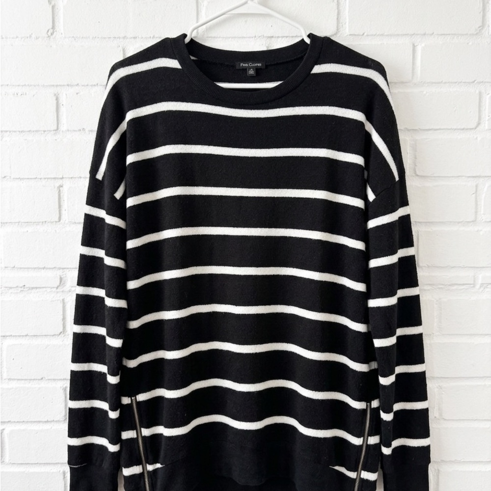 Pink Clover Black & White Striped Crew Sweater